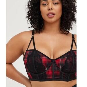 TORRID  UNLINED LONGLINE STRAPPY BRALETTE - PLAID RED SIZE 1